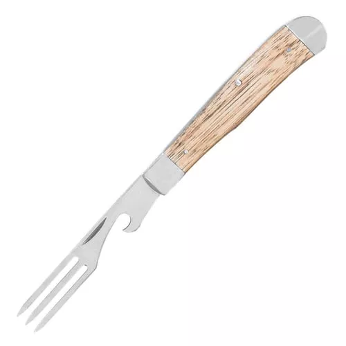 ABKT Cattleman Chuckwagon Trapper Knife 3-1/4 Blade with Fork Blade Zebrawood