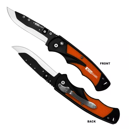 AccuSharp 741C Replaceable Blade Razor3.50" Folding Plain Stainless Steel Blade/Blaze Orange Ergonomic Anti-Slip Anodized Aluminum Handle/ Includes 2 Replacement Blades/Belt Clip