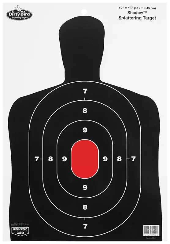 Birchwood Casey Dirty Bird Silhouette Tagboard Hanging Pistol 12" x 18" Black/White 8 Per Pkg