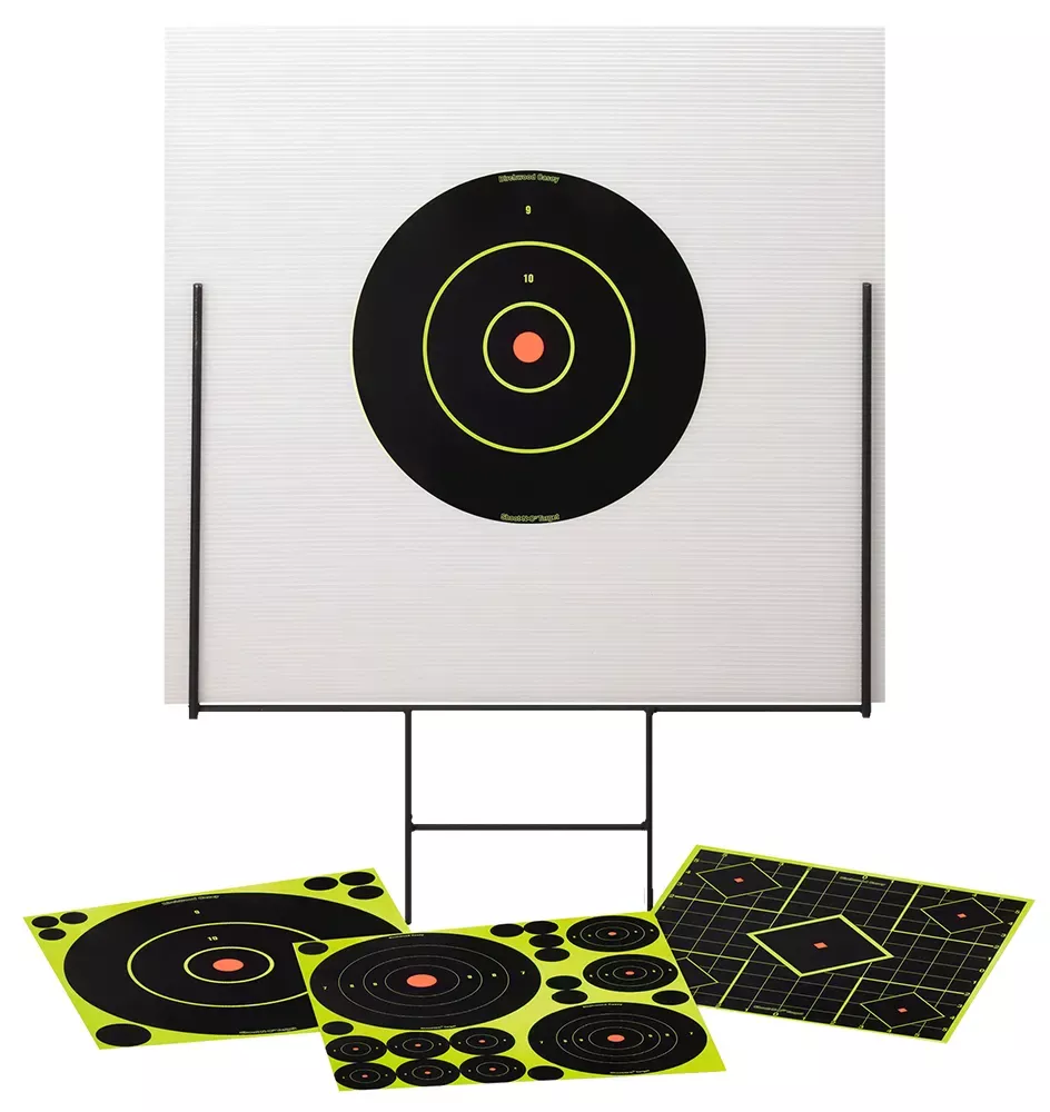 Birchwood Casey Shoot-N-C Portable Range Kit Self-Adhesive Universal Bullseye Includes Plastic Backboard/Steel Frame/Targets