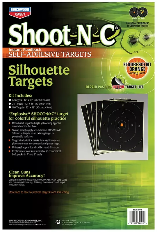 Birchwood Casey Shoot-N-CSelf-Adhesive Paper Universal Multi Color Silhouette Includes Pasters 5 Pack