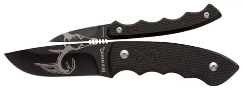 Browning 3220420 Primal Combo3.75"/5.25" Fixed Drop Point Gut Hook/Skinner, Saw 8Cr13MoV SS Blade, Black Polymer w/Rubber Overmold & Finger Grooves Handle, 2 Piece Set, Includes Sheath