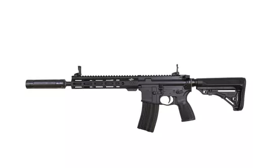 "Bushmaster Bravo Zulu AR15 Rifle - Black | 5.56NATO | 11.5"" Barrel w/Pinned & Welded MUTA BM556 Suppressor | 10"" BFI Free Float M-LOK Rail | THRIL Buttstock"