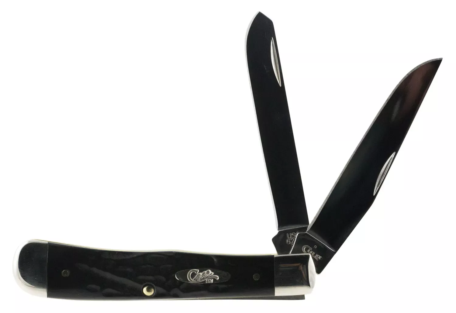 Case Trapper 3.25"/3.27" Folding Clip Point/Spey Plain Mirror Polished Tru-Sharp SS Blade Rough Black Jigged Synthetic Handle