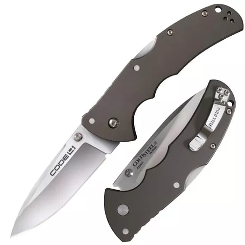 Cold Steel CS58PS6 Code 43.50" Folding Spear Point Plain Satin Polished S35VN SS Blade/Anodized Gun Metal Gray Aluminum Handle Includes Pocket Clip