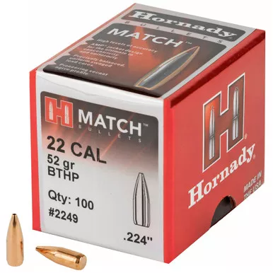 Hornady Match Bullets .22 Cal .224" 52gr BTHP 100/Box