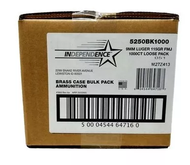 Independence 9mm 115gr FMJ 1000/Cs Bulk