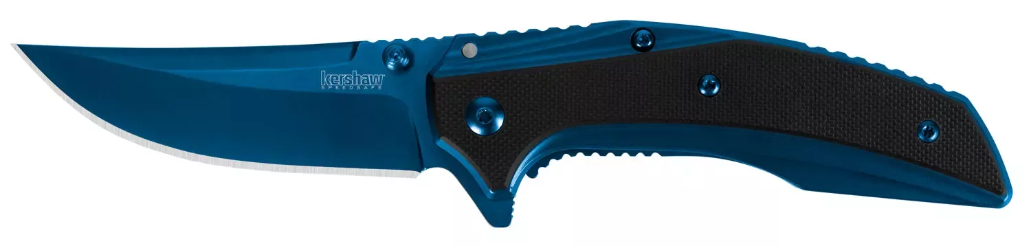 Kershaw Outright3" Folding Trailing Point Plain Blue PVD 8Cr13MoV SS Blade Black/Blue G10/SS Handle Includes Pocket Clip