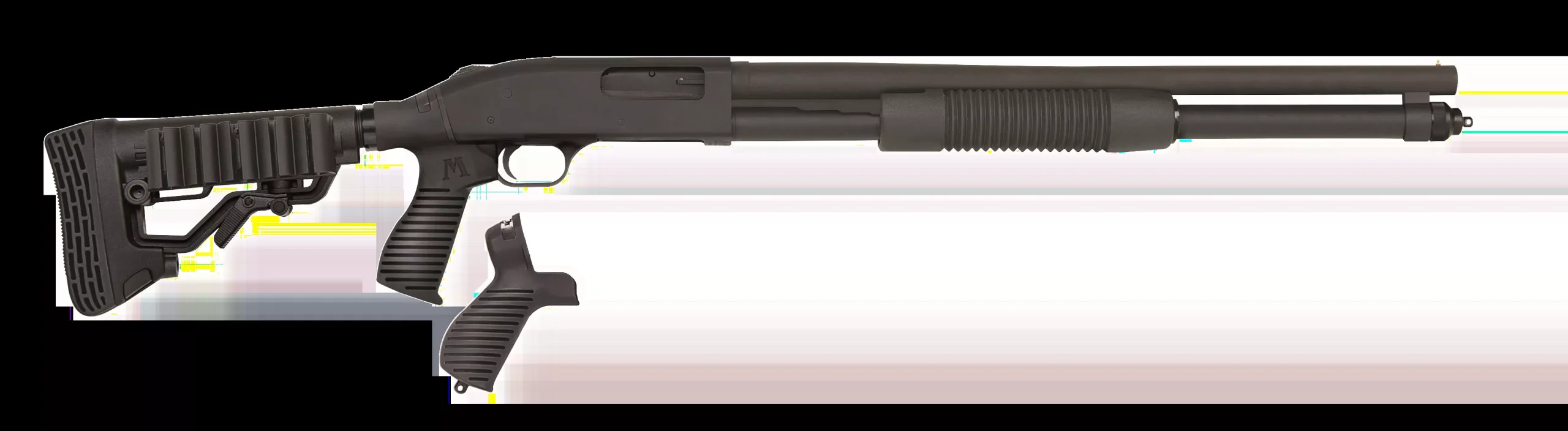 Mossberg 50695 590 Tactical 12 Gauge 3" 8+1 20" Cylinder Bore Barrel Matte Blued Rec Black FLEX 6 Position Stock Right Hand Includes FLEX Pistol Grip