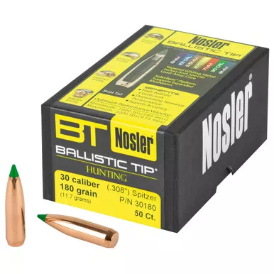 Nosler Ballistic Tip 30 Caliber 308 180 Grain Bullets 50 Count