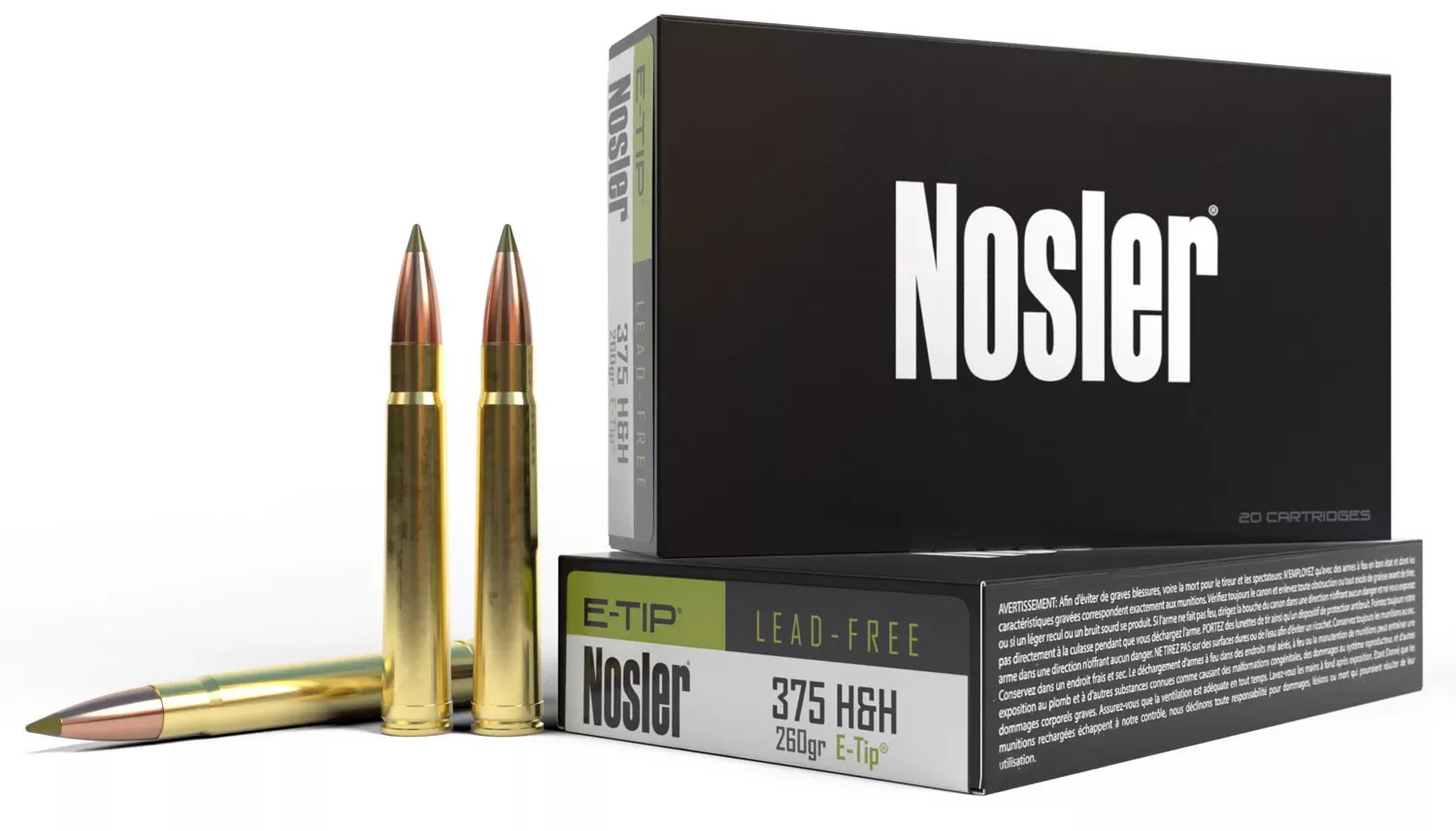 Nosler E-Tip 375 H&H Mag 260 Gr. E-Tip Boat-Tail 20/Box