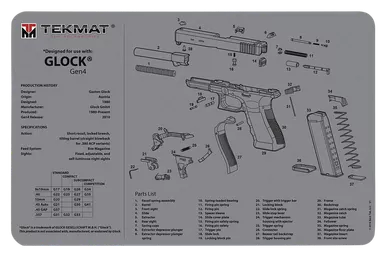 Tekmat Glock Gen4 Grey Armorer's Bench Mat 11x17 Inch