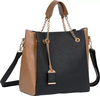 TOTE STYLE PURSE W/ HOLS BLACK & TAN