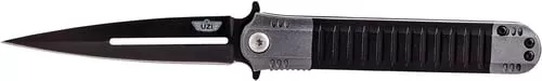 Uzi Accessories UZKFDR009 Covert3.50" Folding Spear Point Plain Black Stainless Steel Blade Black/Gray Aluminum Handle Includes Metal Clip