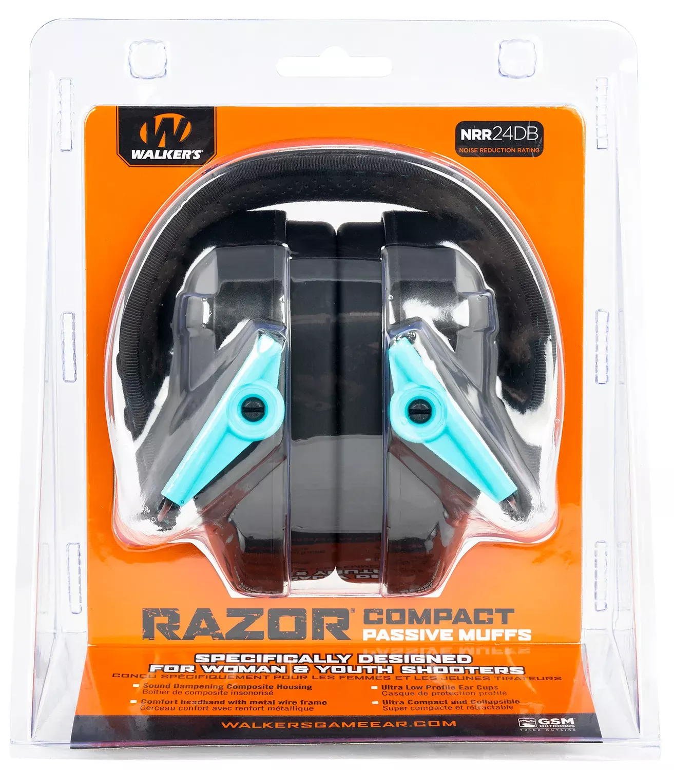 Walker's Razor Compact Passive Muff 24 dB Over the Head Polymer Teal Ear Cups (Youth, Women)