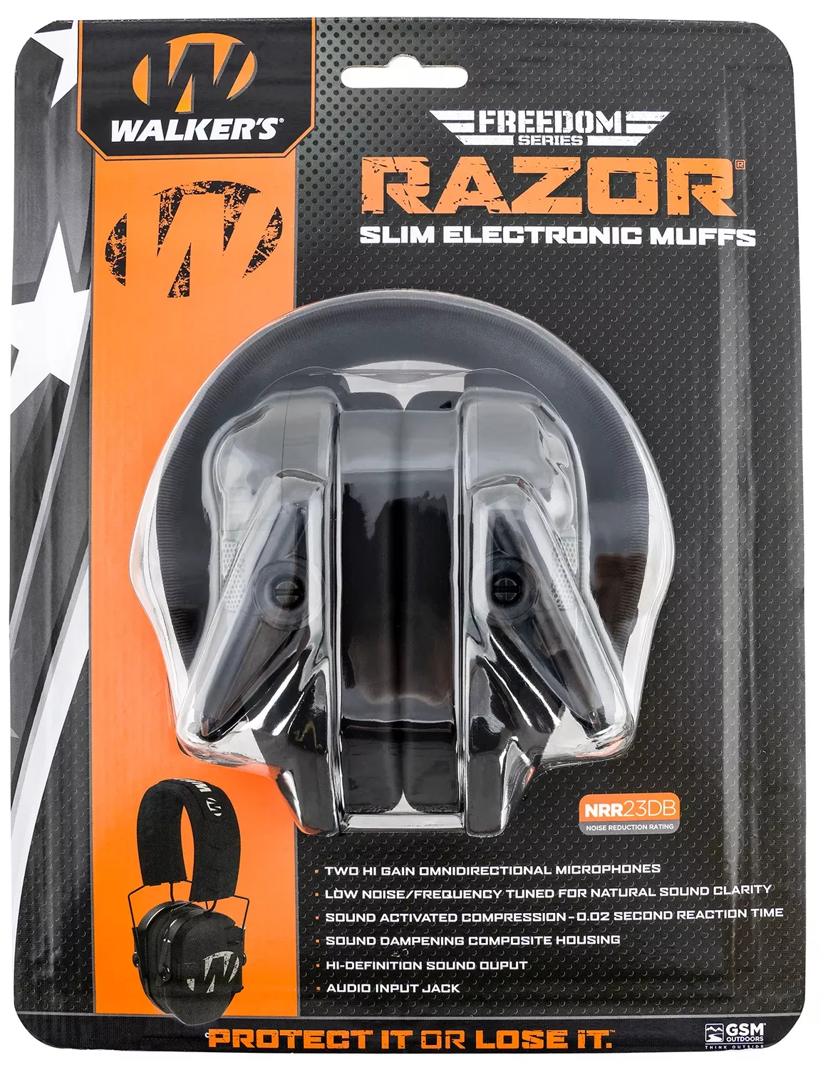 Walker's Razor Freedom Muff 23 dB Over the Head Polymer Black Ear Cups