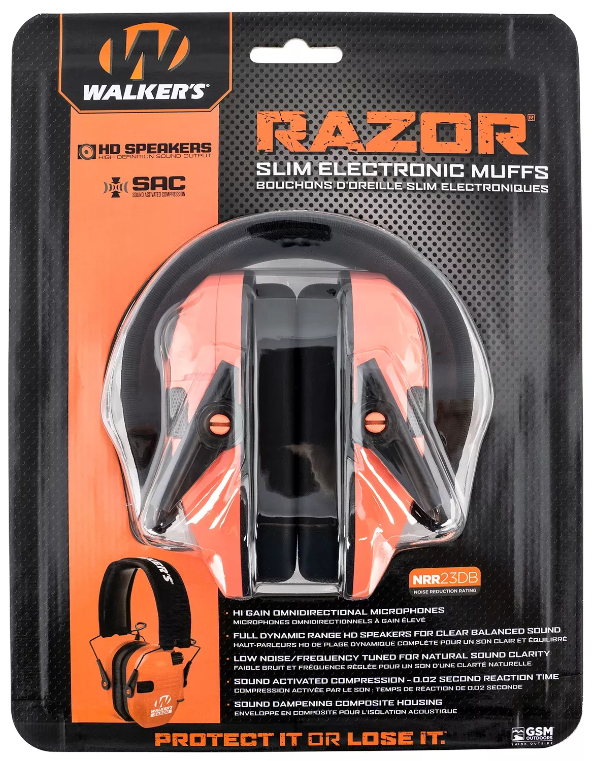 Walker's Razor Slim Electronic Muff 23 dB Over the Head Polymer Coral Ear Cups