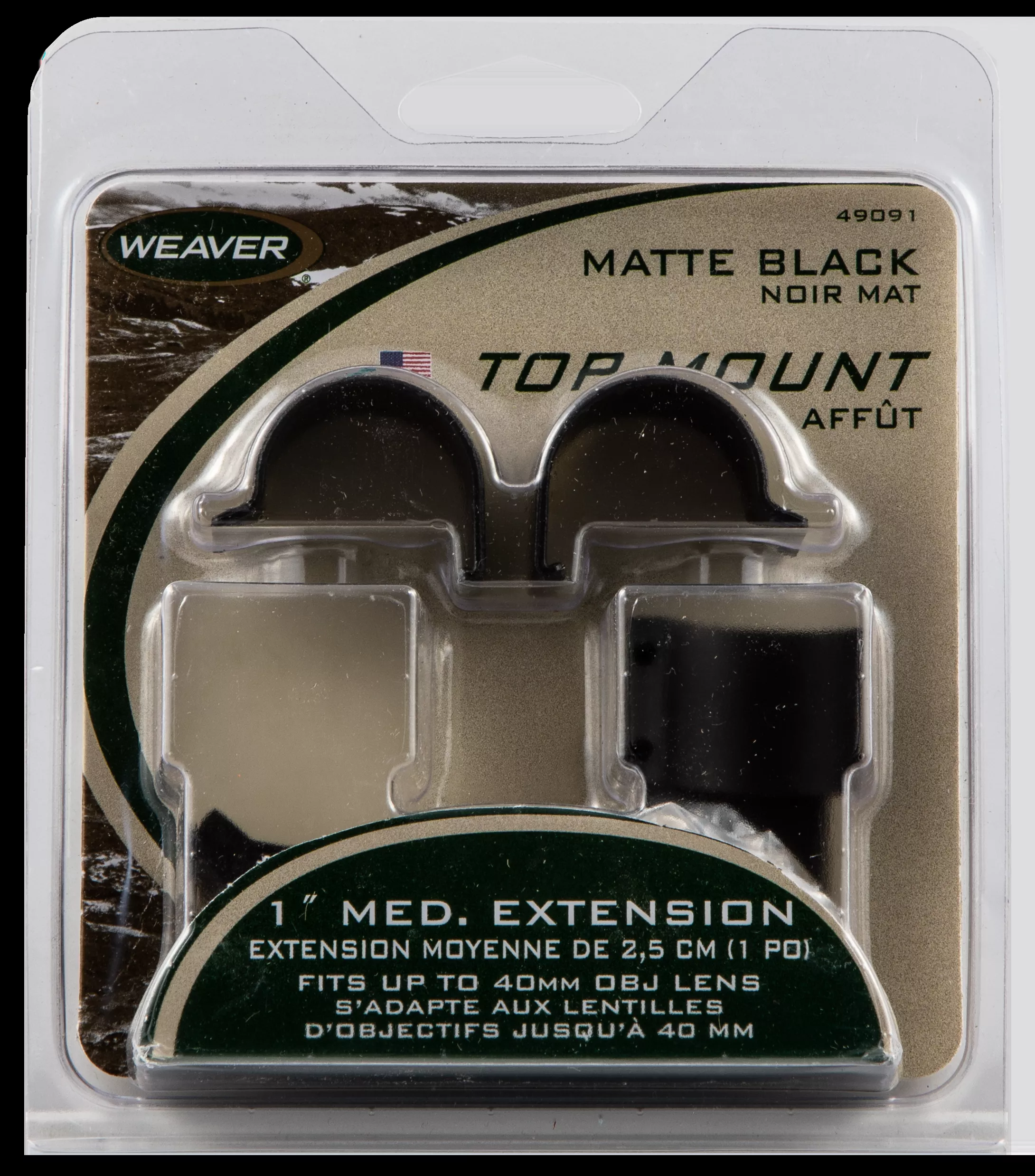Weaver Mounts 49091 Top Mount Scope Ring Set QD Extended For Rifle Medium 1" Tube Matte Black Aluminum
