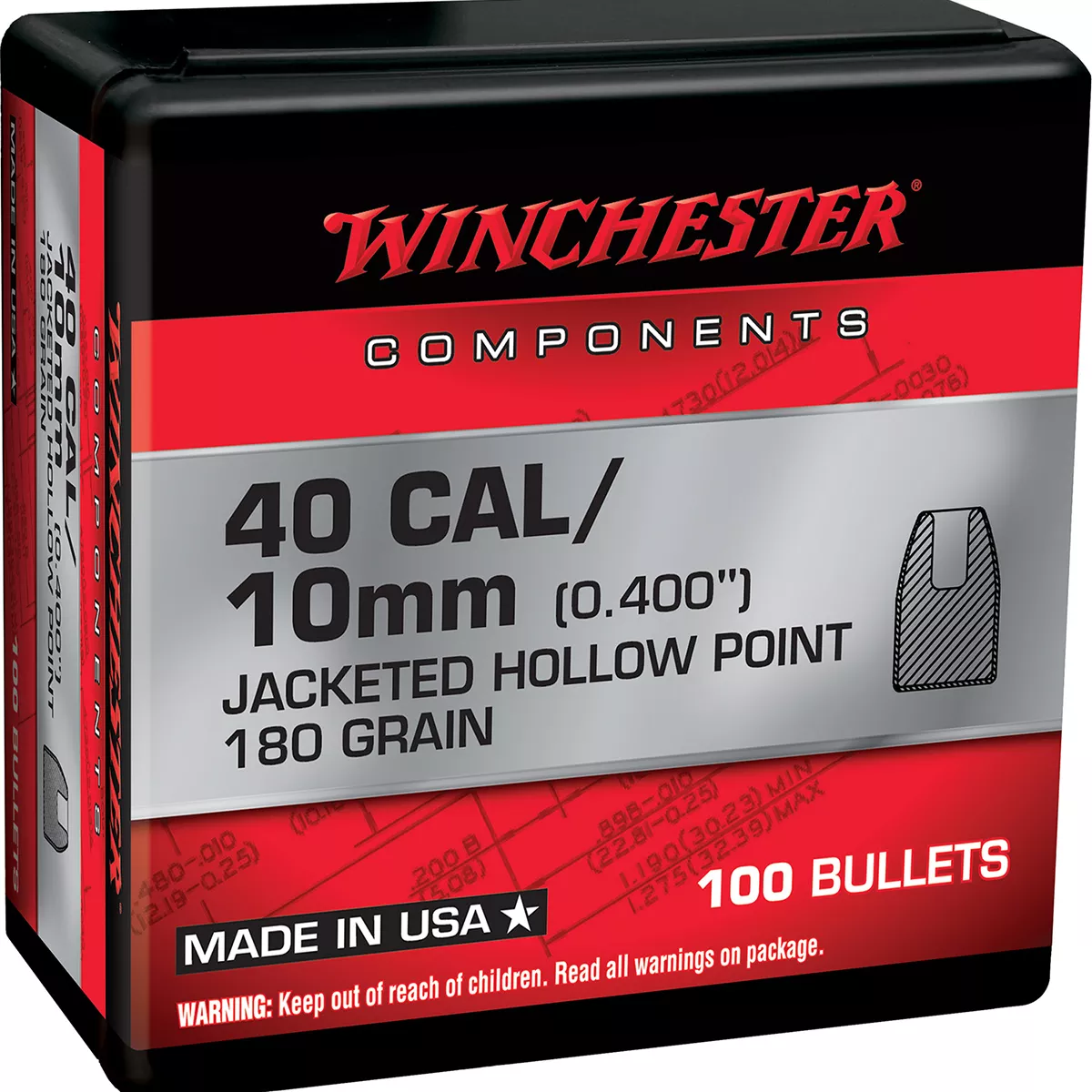 Winchester Ammo 40 S&W 180 Gr JHP 100/Box