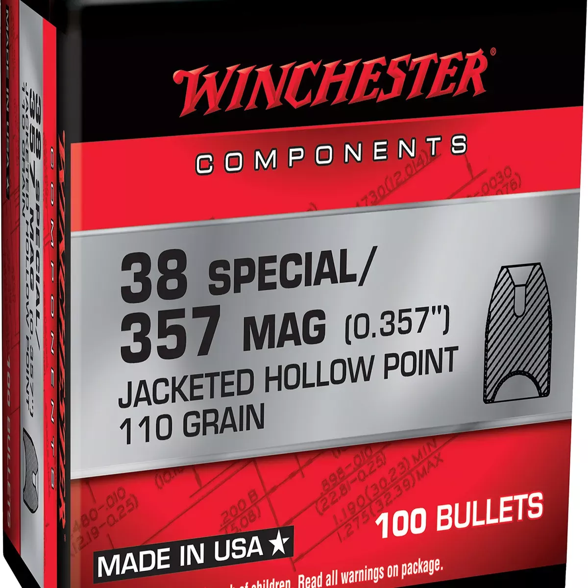 Winchester Ammo Centerfire Handgun Reloading 38 Special 110 Gr JHP 100/Box