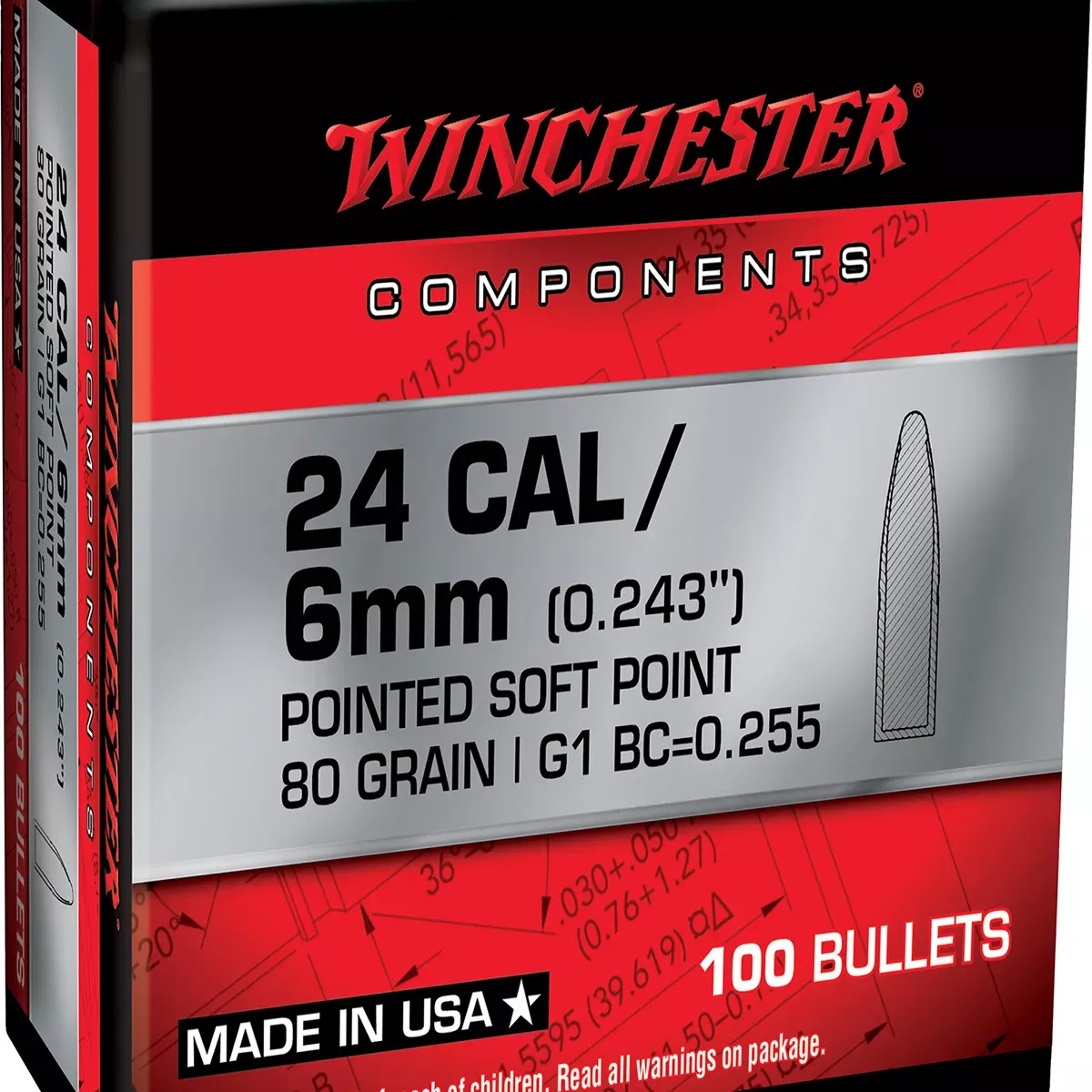 Winchester Ammo Centerfire Rifle Reloading 243 Win 80 Gr PSP 100/Box