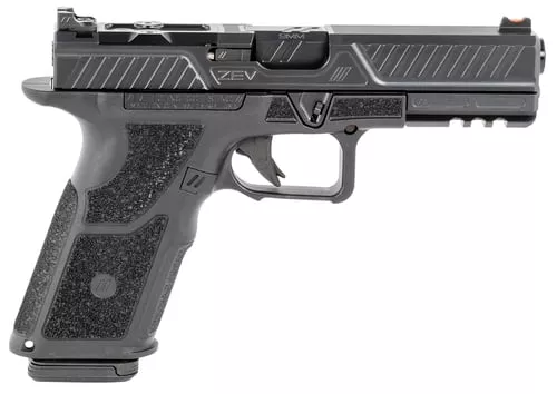 ZEV OZ9-STD-COMBAT-B-B OZ9 Combat 9mm Luger Caliber with 4.49" Barrel, 17+1 Capacity, Black Finish Picatinny Rail Frame, Serrated/Optic Cut Black DLC Stainless Steel Slide & Polymer Grip