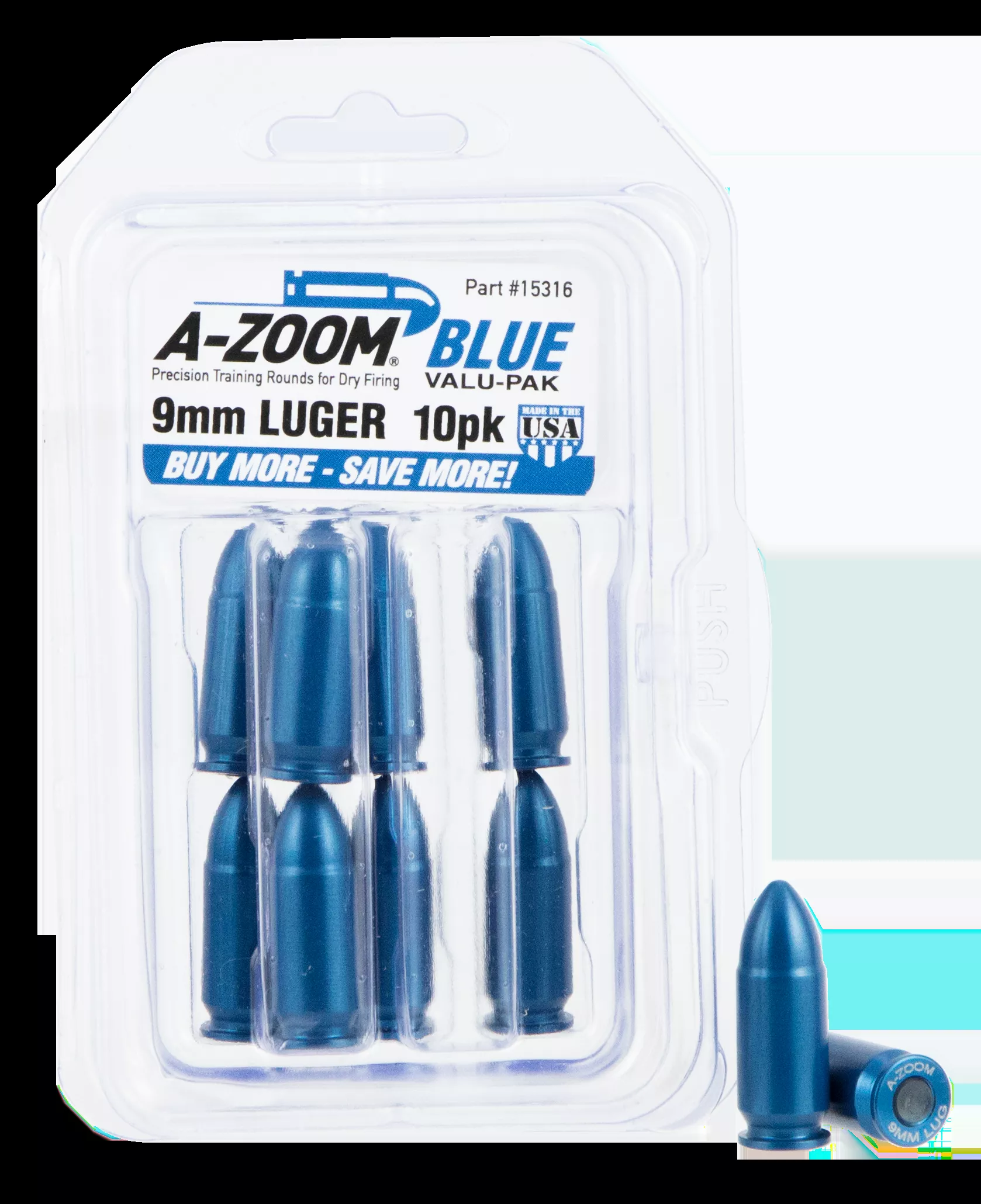 A-Zoom Blue Snap Caps Pistol Dummy Rounds 9mm 10 Pack