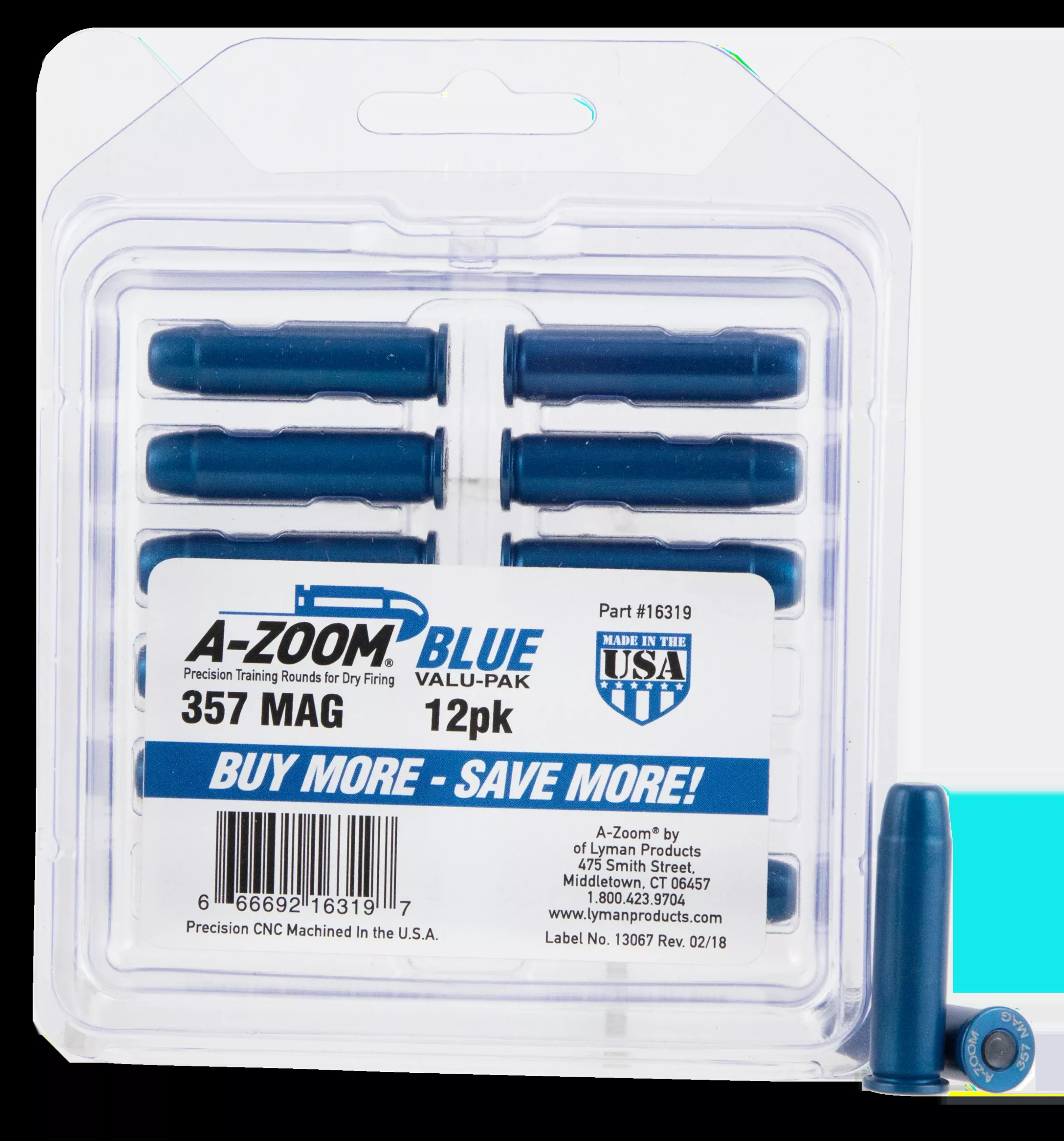 A-Zoom Blue Snap Caps Revolver Dummy Rounds 357 Mag 12 Pack