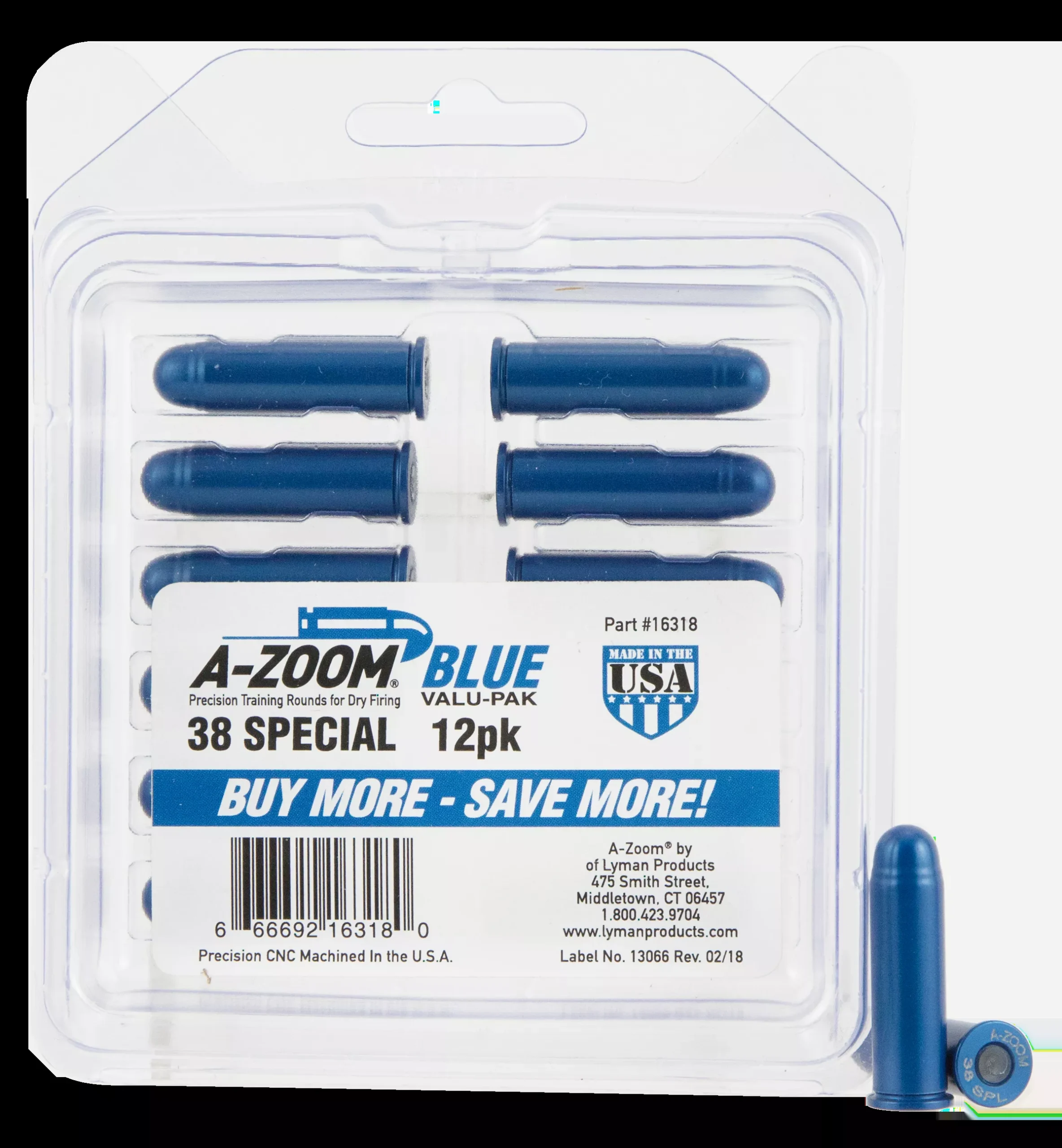 A-Zoom Blue Snap Caps Revolver Dummy Rounds 38 Special 12 Pack